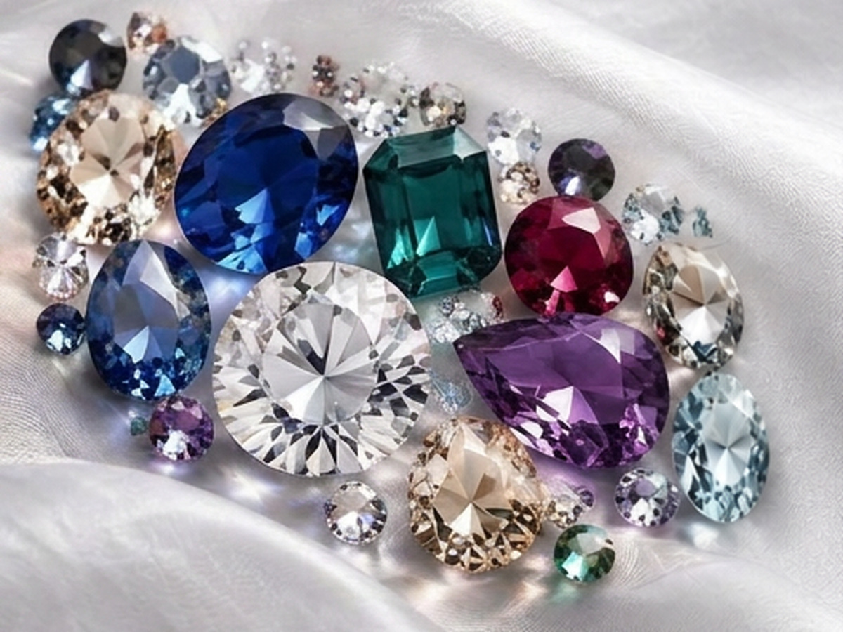 A gathered collection of loose Swarovski crystals